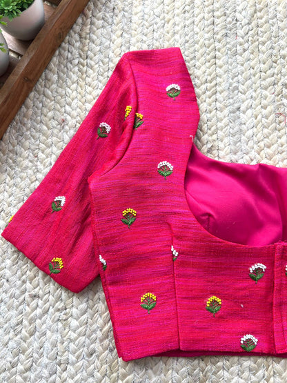Pink silk thread handwork blouse