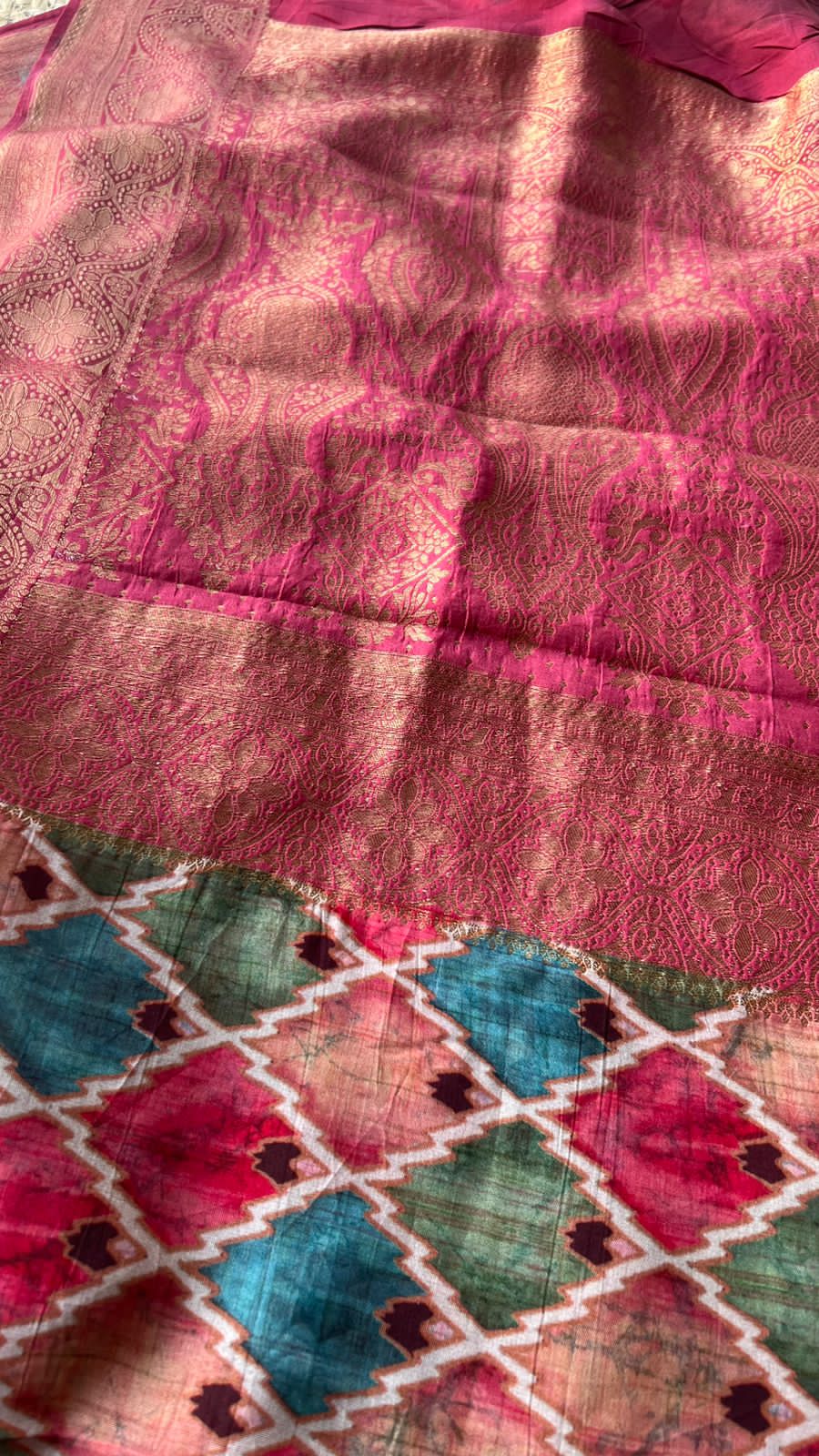 Pink binni silk saree with embroidery blouse