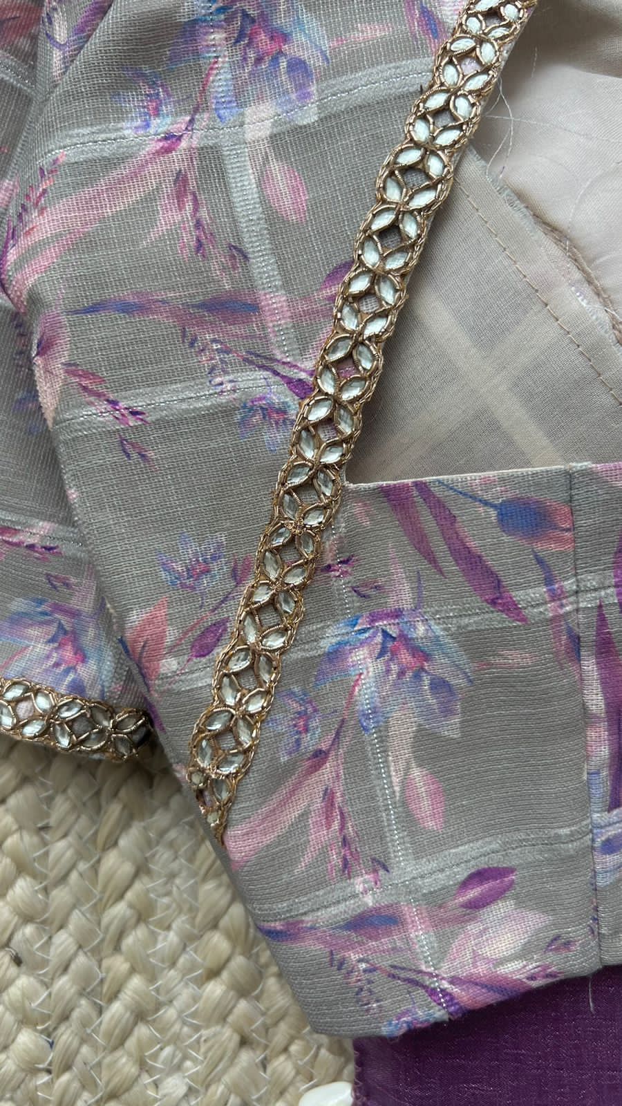 Lavender marble silk saree with handwork blouse
