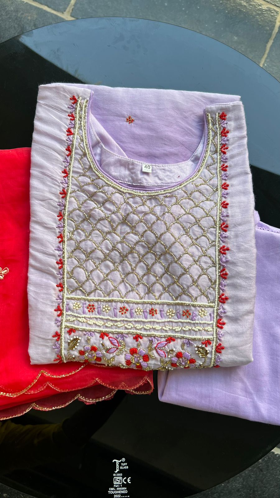 Ombre purple silk embroidery handwork 3 piece kurti set – Threads