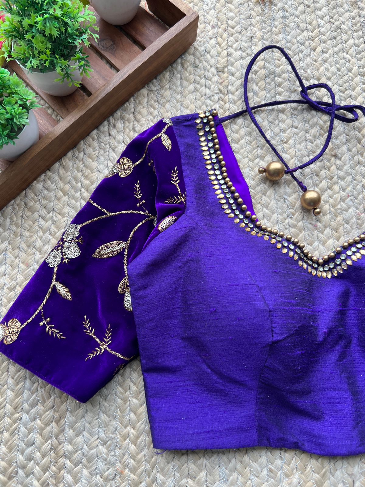 Deep purple embroidery blouse