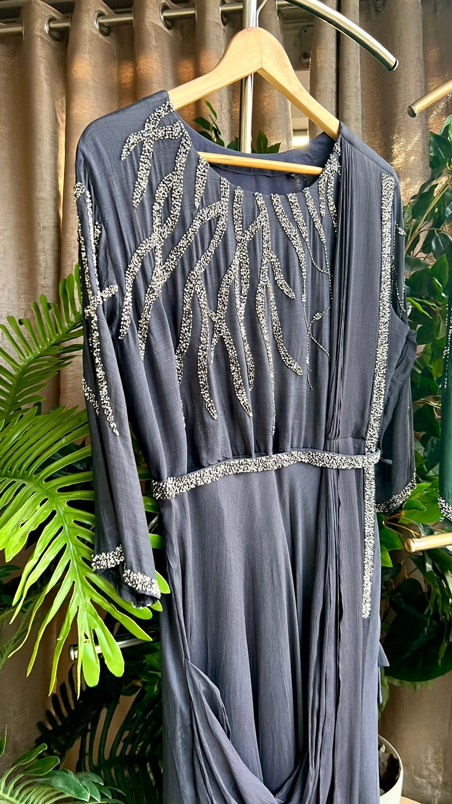 Grey marble embroidery hand worked gown