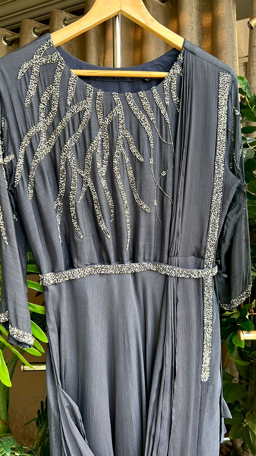 Grey marble embroidery hand worked gown