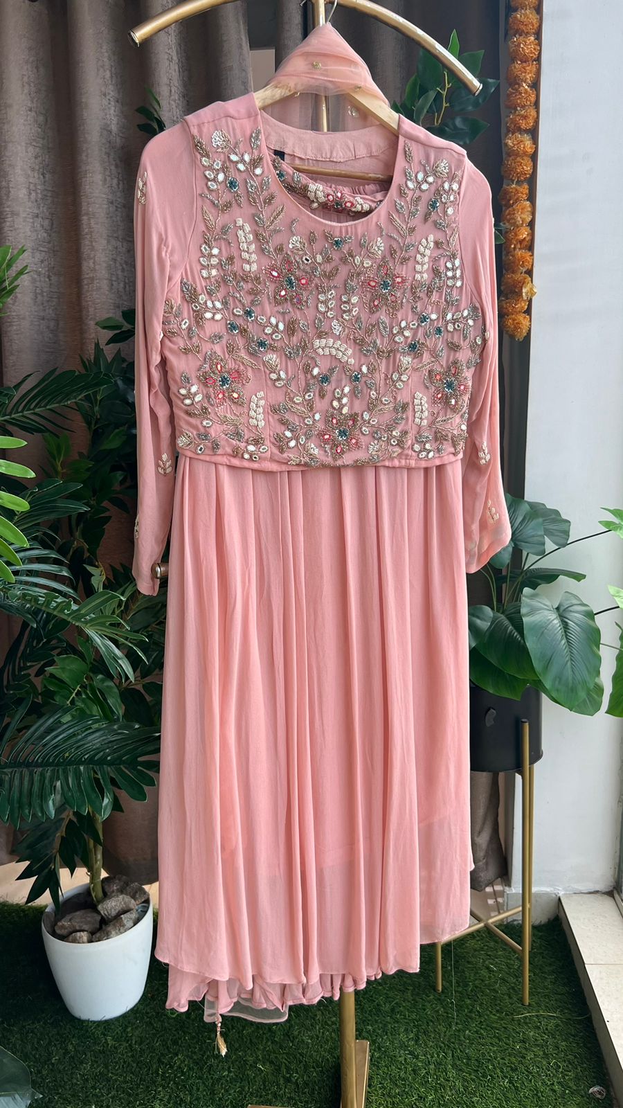 Peach embroidered Crop top lehenga