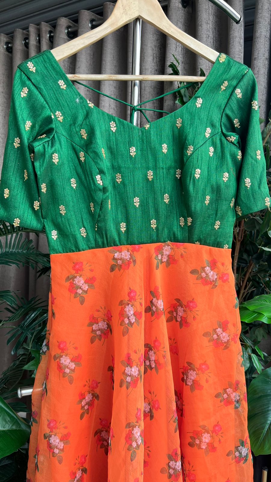 Bottle green & orange organza embroidery maxi dress Threadslabel Bottle green & orange organza embroidery maxi dress Threadslabel