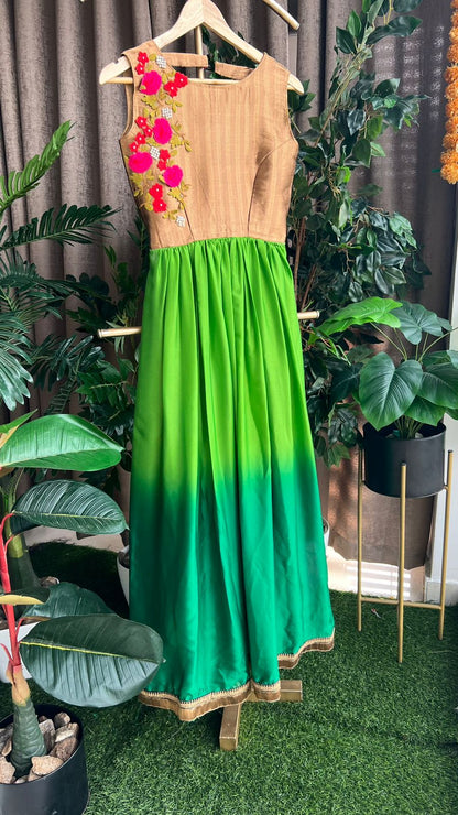 Gold & green embroidery maxi dress