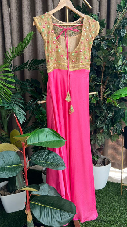 Cream & pink embroidery maxi dress