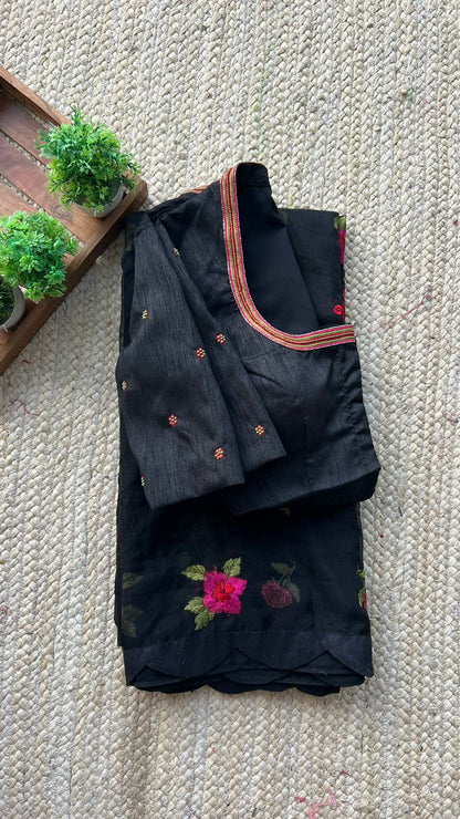 Black organza saree with black handwork blouse