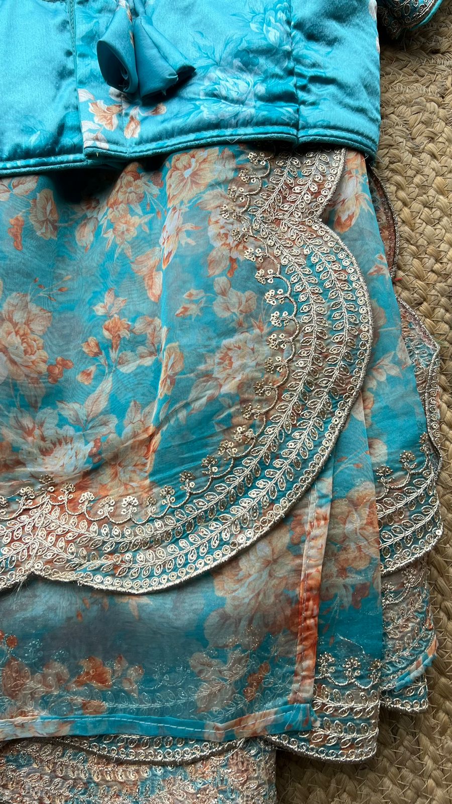 Blue organza saree with embroidery blouse