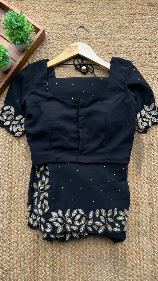 Black georgette designer saree with handwork blouse
