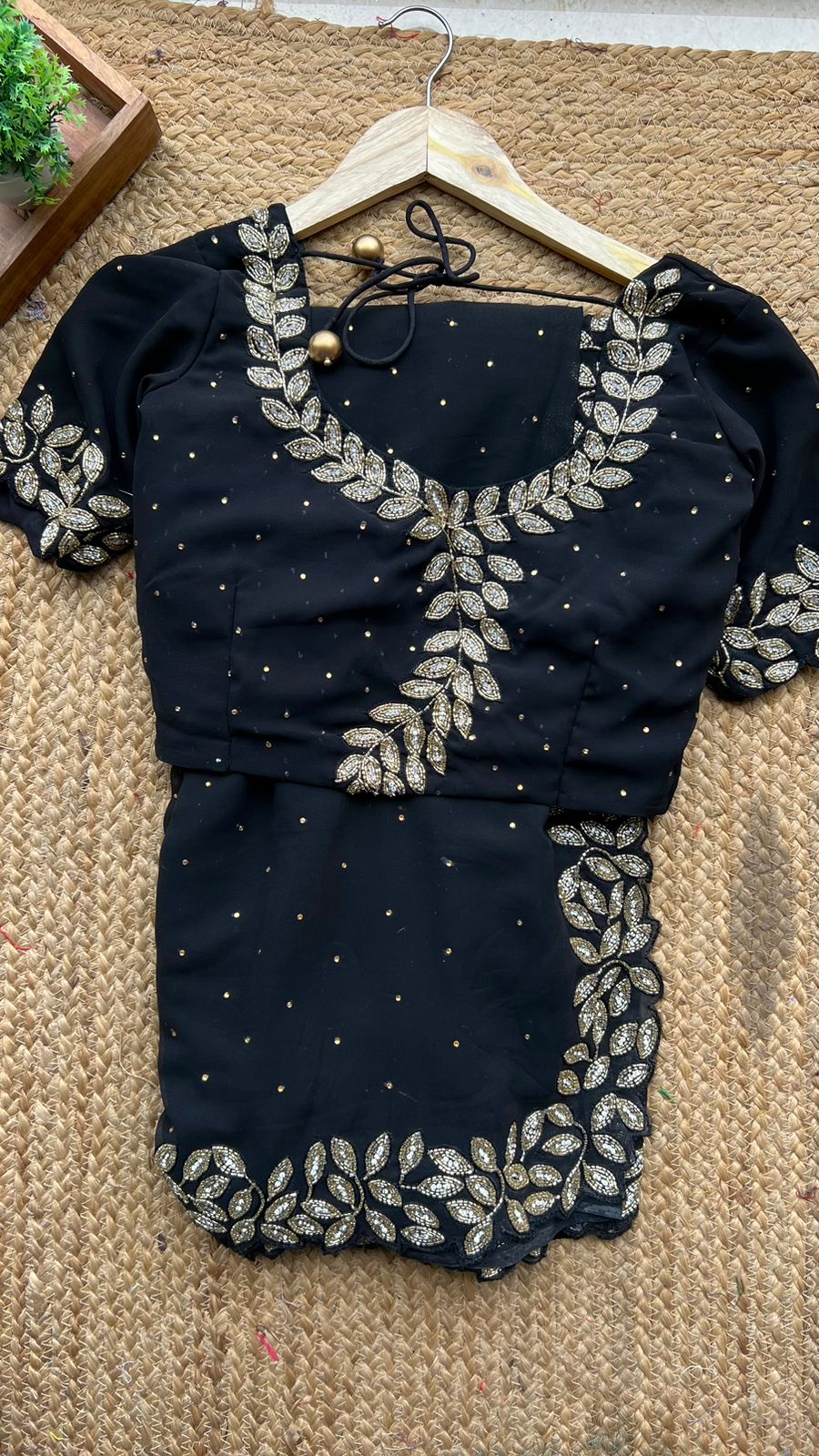 Black georgette designer saree with handwork blouse
