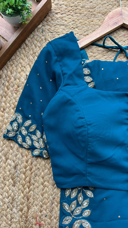 Blue georgette designer saree with handwork blouse