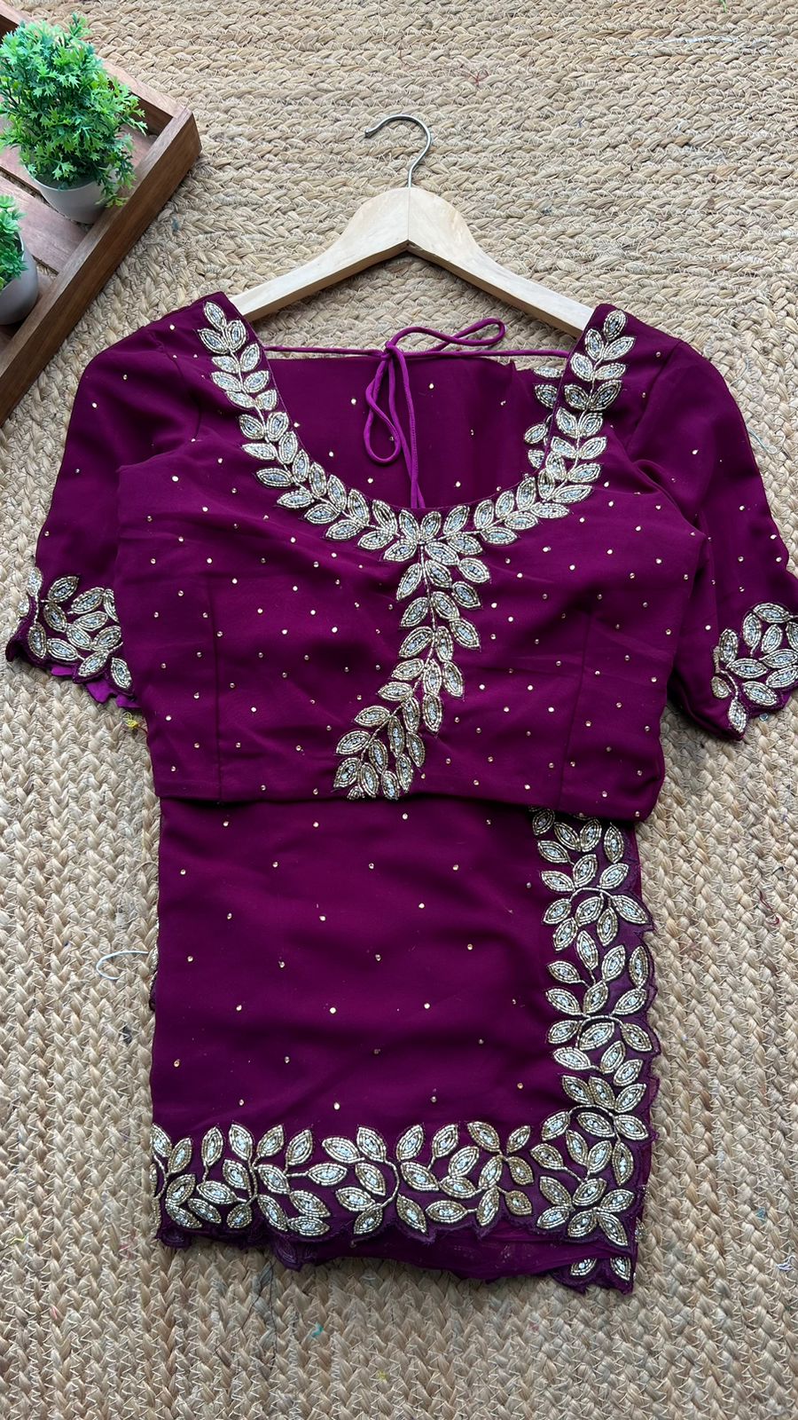 Purple georgette designer saree with handwork blouse