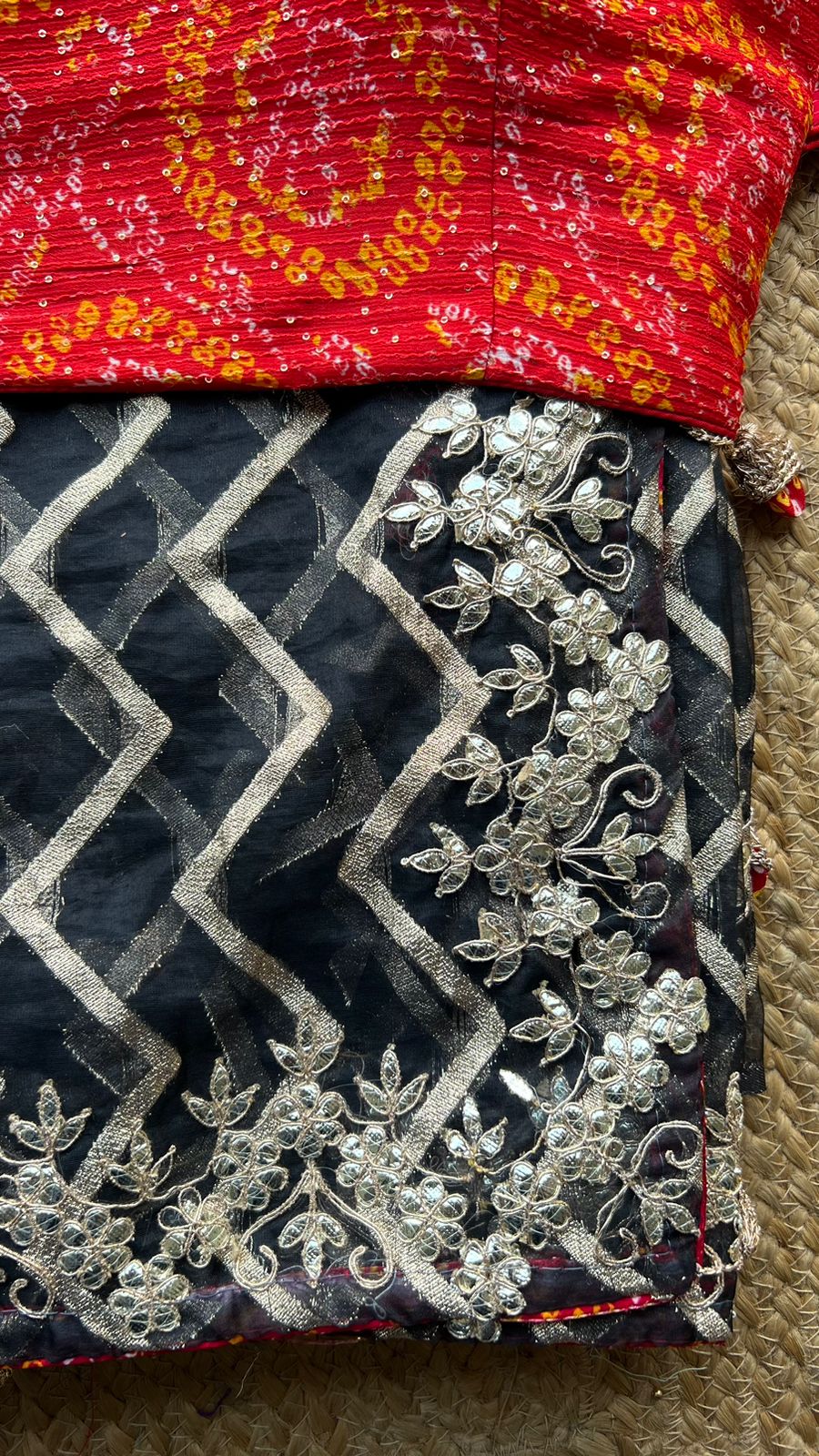 Black organza saree with chiffon embroidery blouse