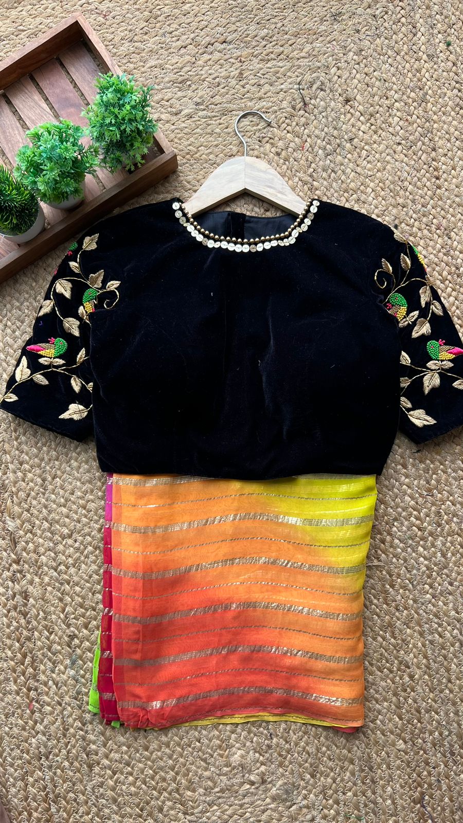 Multi georgette designer saree with handwork blouse