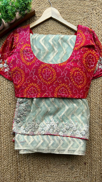 Pista organza saree with chiffon embroidery blouse