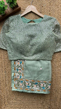 Mint soft organza designer saree with sequence blouse