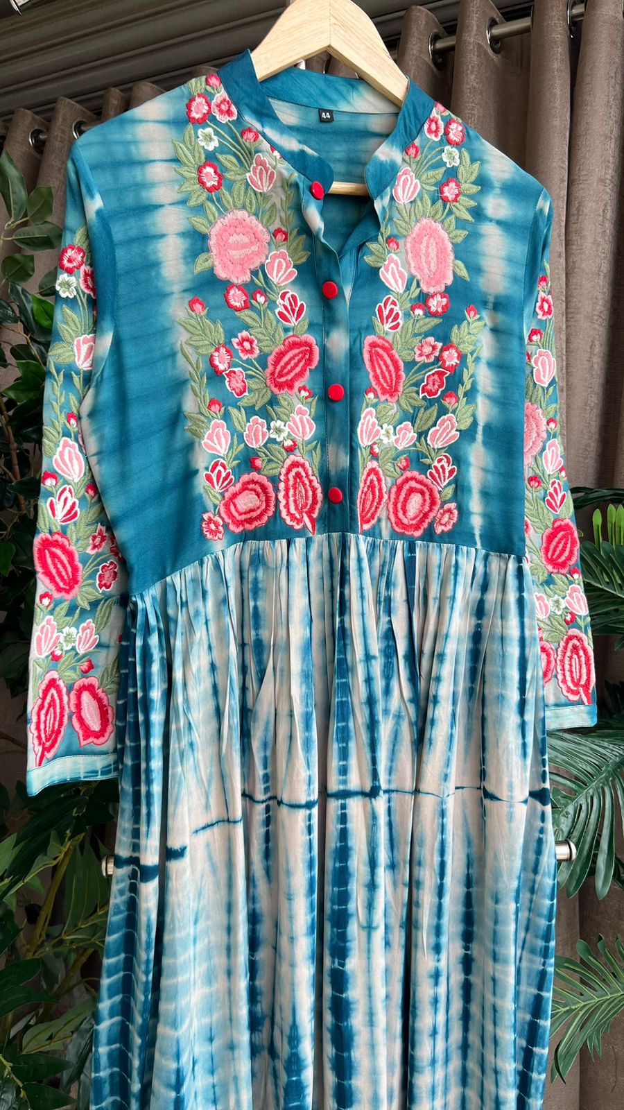 Rayon blue tie & die kurti maxi dress