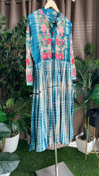 Rayon blue tie & die kurti maxi dress