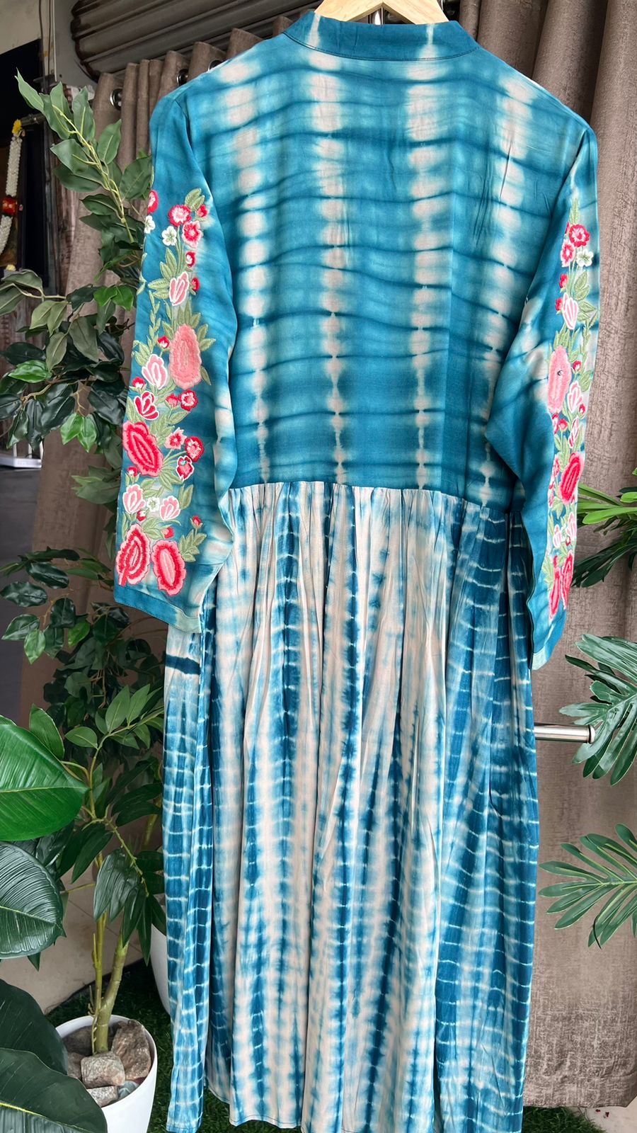 Rayon blue tie & die kurti maxi dress