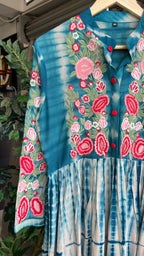 Rayon blue tie & die kurti maxi dress