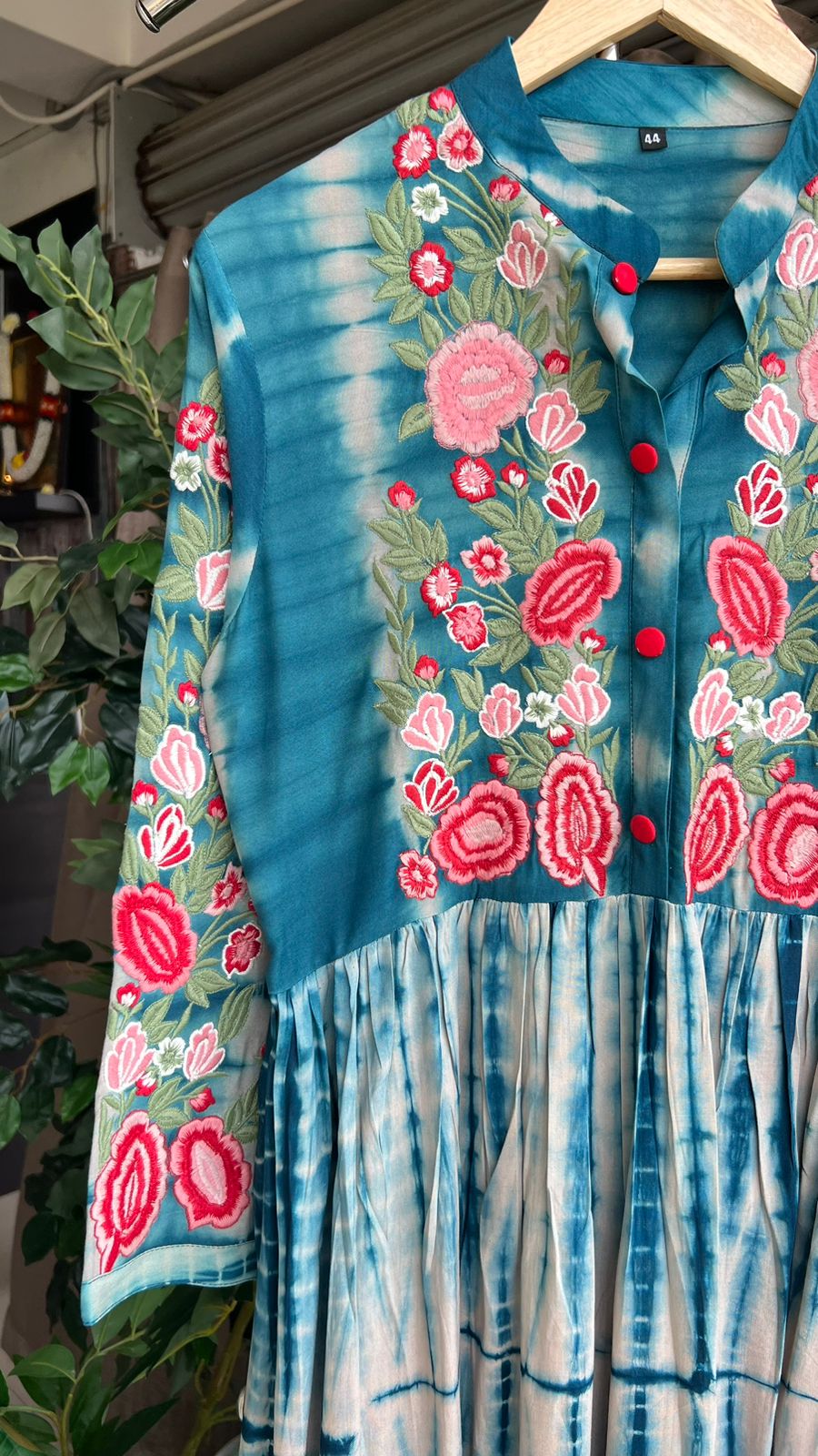 Rayon blue tie & die kurti maxi dress