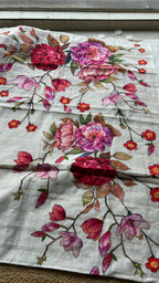 White chanderi floral saree with red blouse