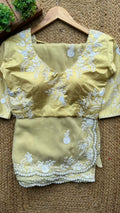 Banana yellow organza saree with silk embroidery blouse