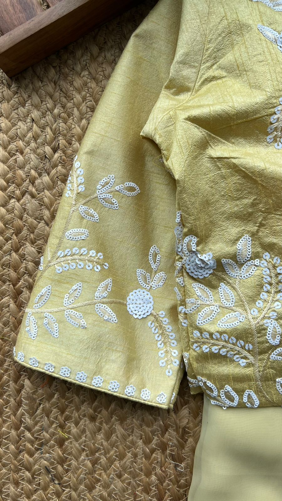 Banana yellow organza saree with silk embroidery blouse