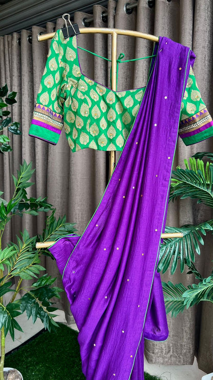 Purple marble designer saree with hand worked blouse