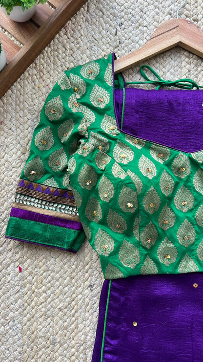 Purple marble designer saree with hand worked blouse