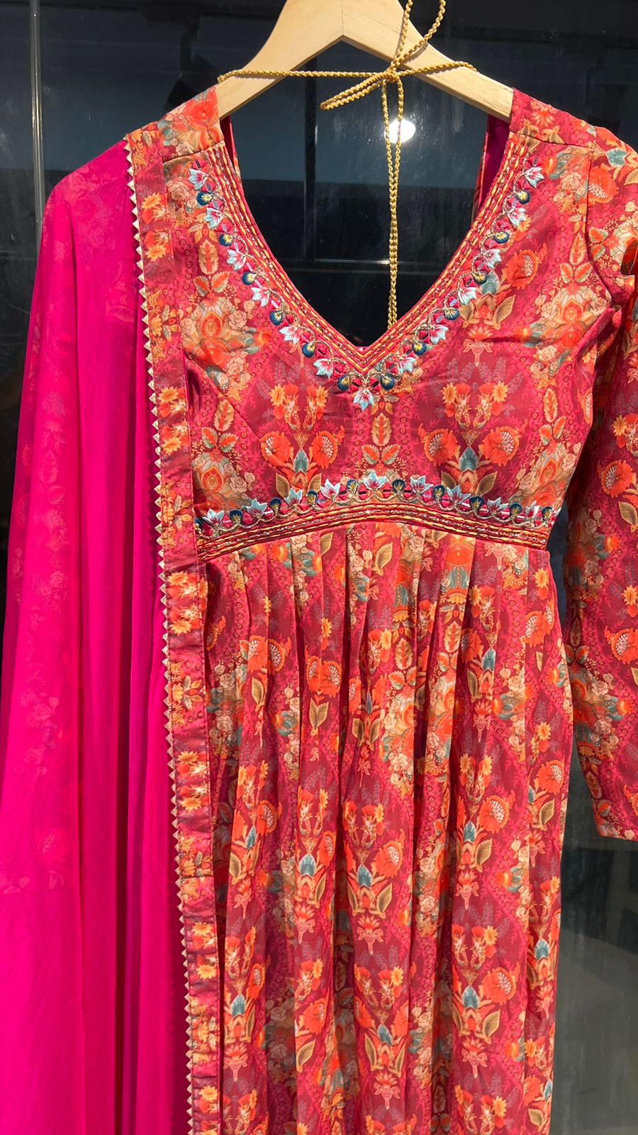 Reddish pink 3 piece kurti full length dress