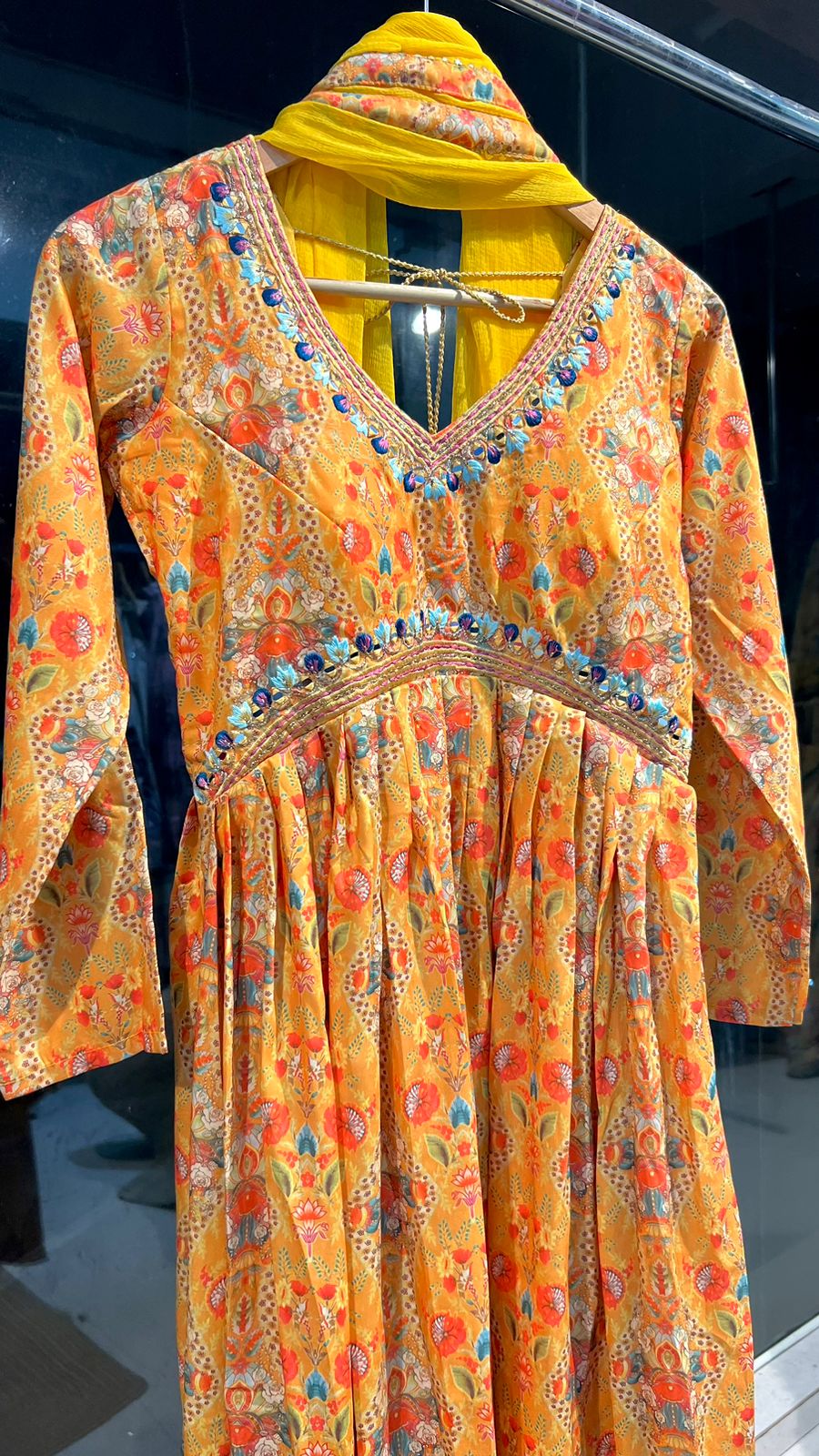 Yellow silk 3 piece kurti full length dress