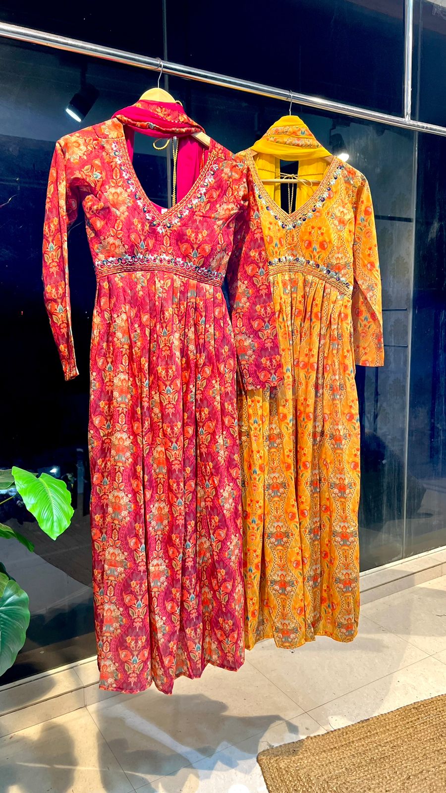 Yellow silk 3 piece kurti full length dress