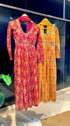 Yellow silk 3 piece kurti full length dress