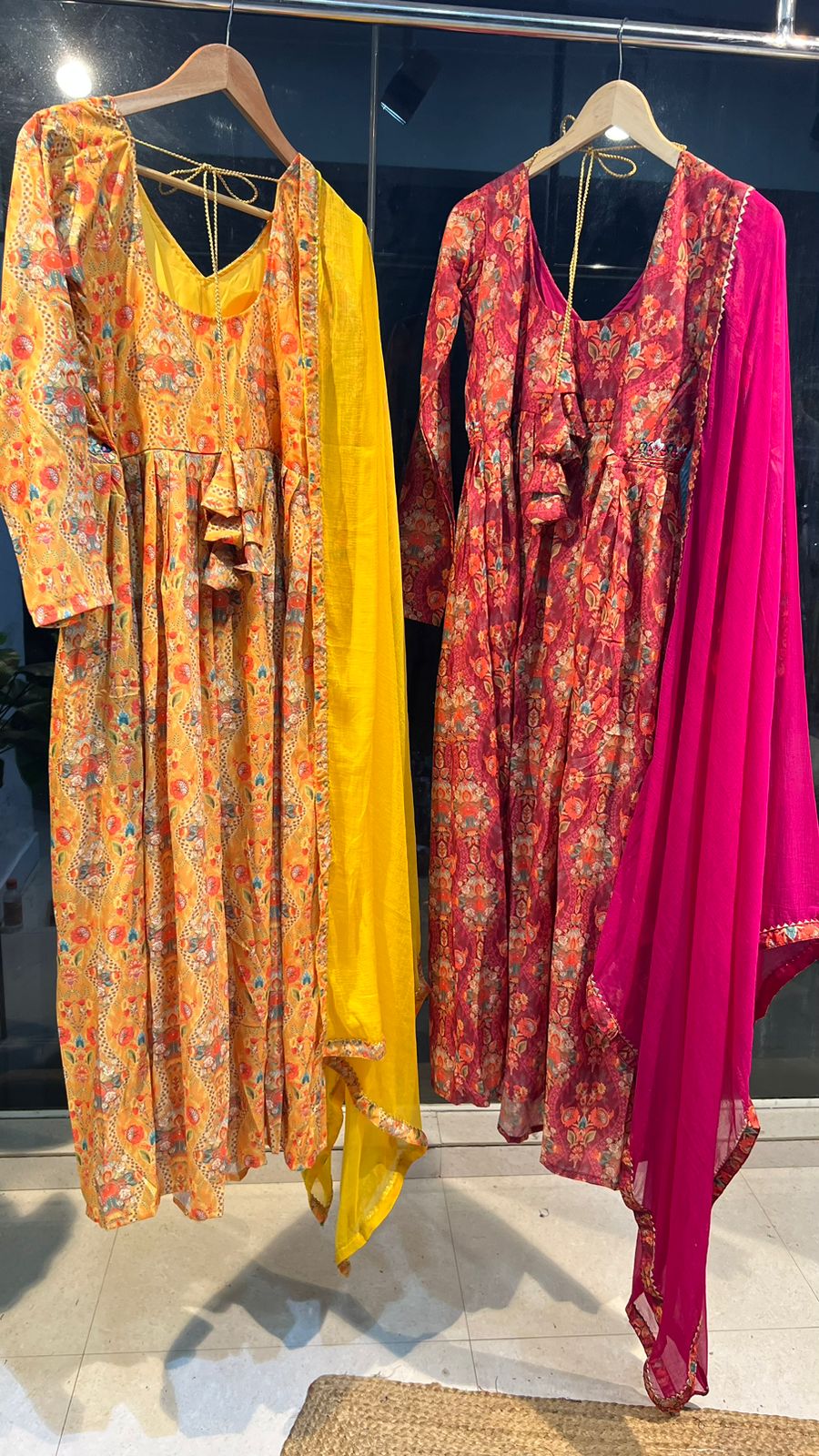 Yellow silk 3 piece kurti full length dress