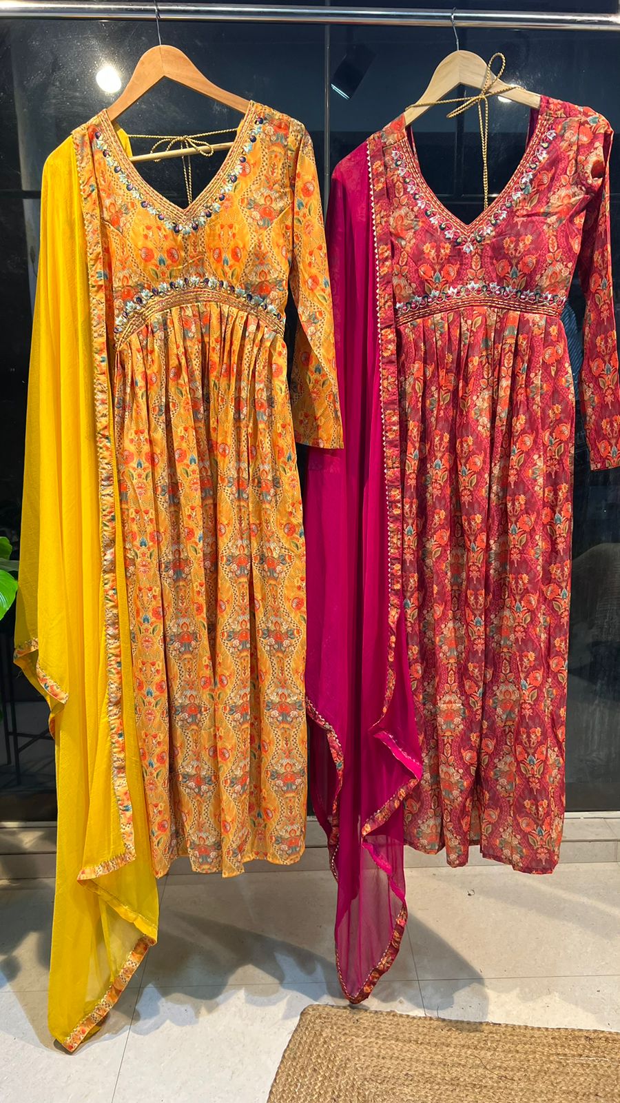 Yellow silk 3 piece kurti full length dress
