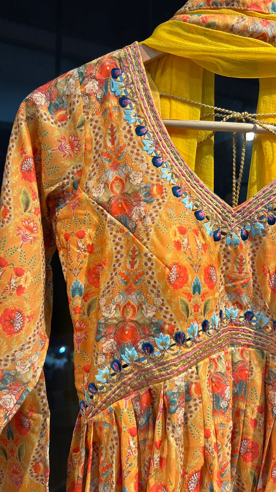Yellow silk 3 piece kurti full length dress