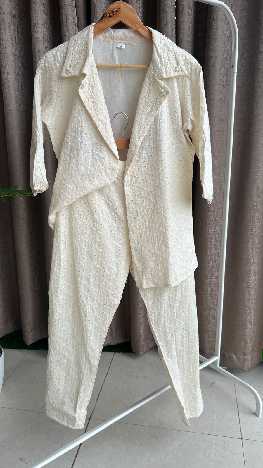 Half white pearl worked coord set
