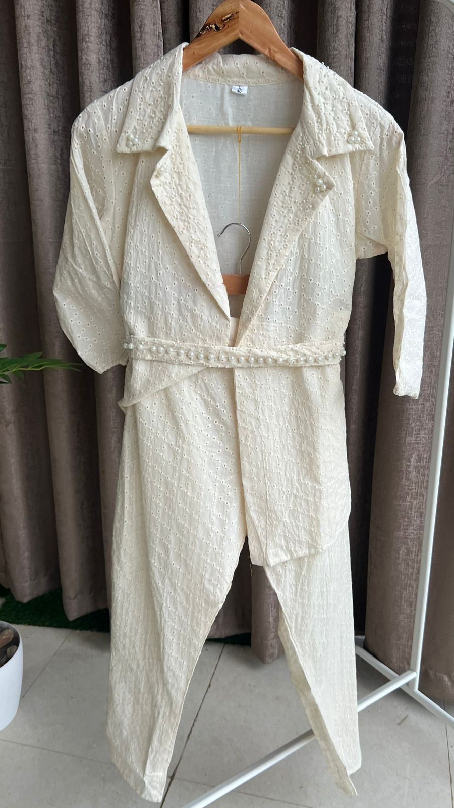 Half white pearl worked coord set