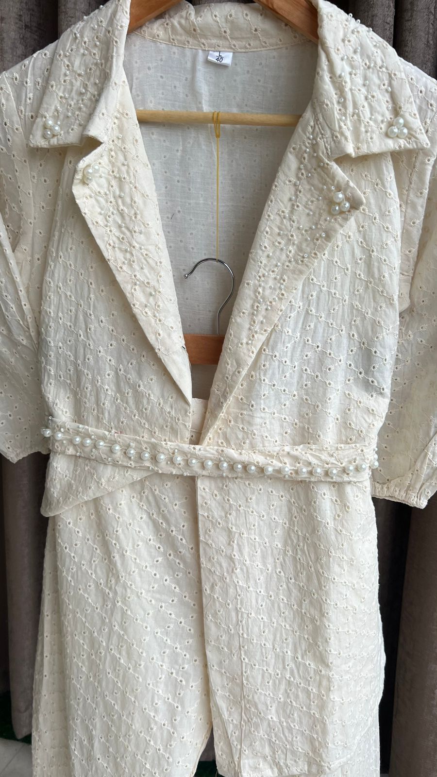 Half white pearl worked coord set