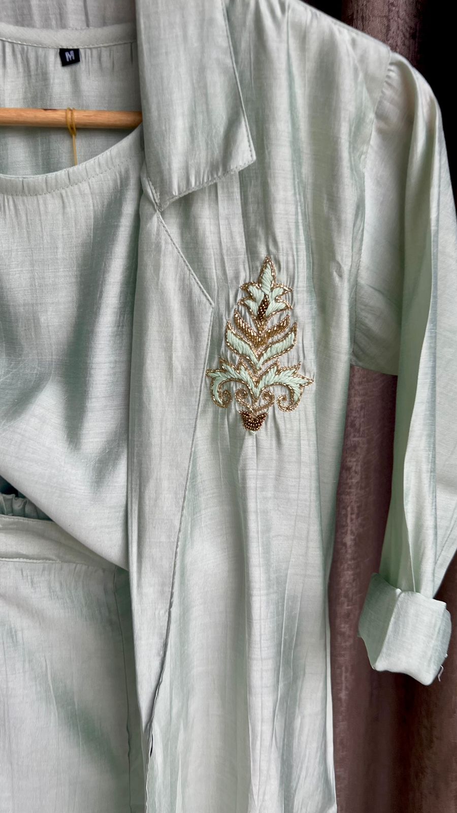 Tea green embroidery worked coord set