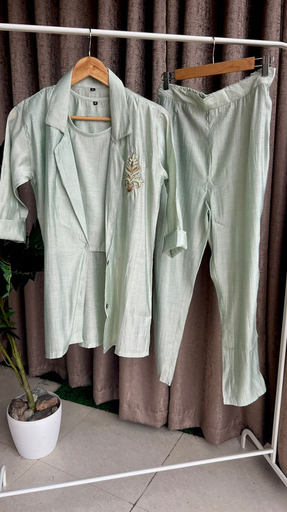 Tea green embroidery worked coord set
