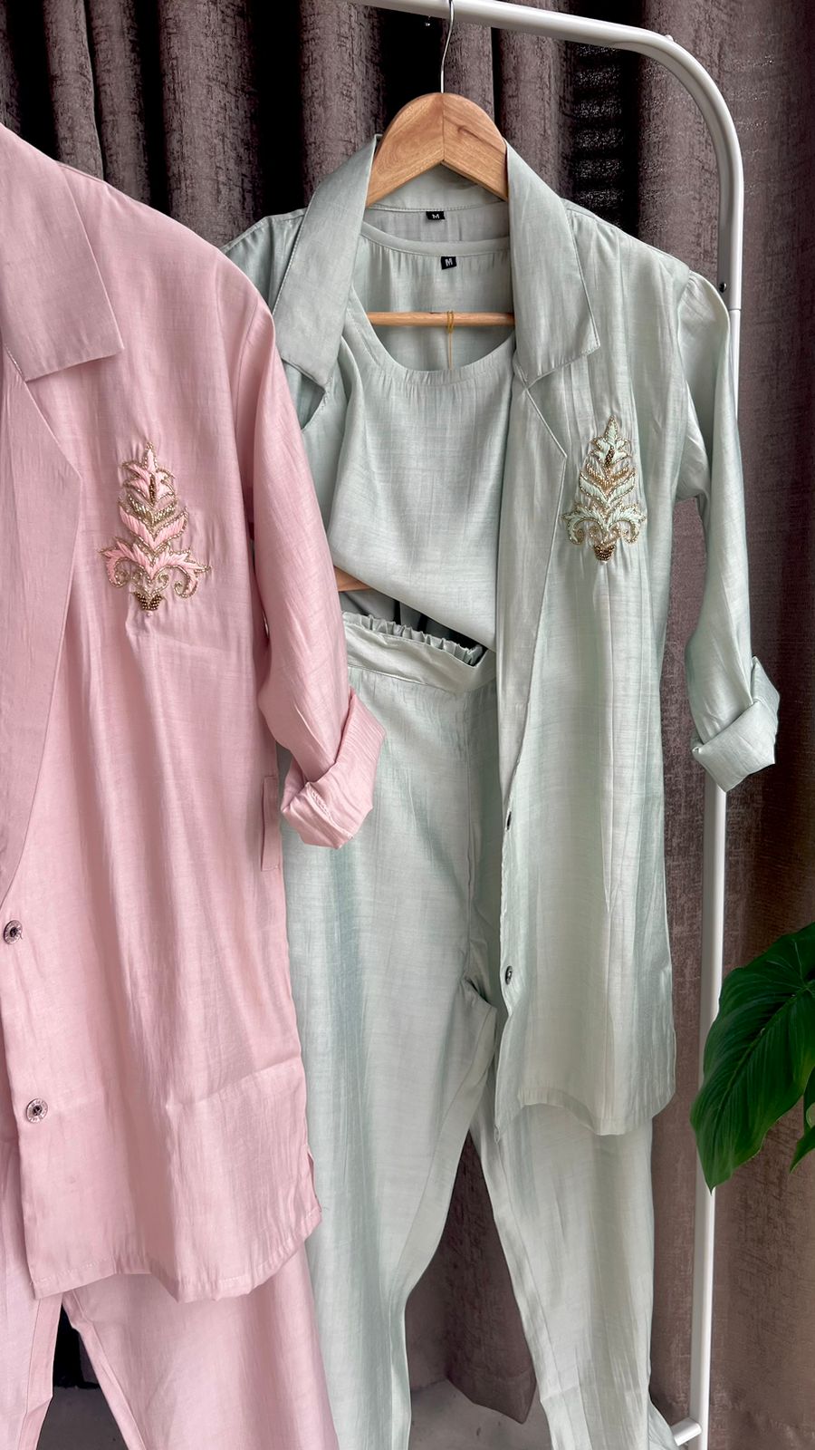 Powder pink embroidery worked coord set