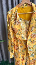 Yellow floral embroidered coord sets