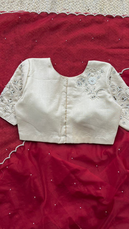 Maroon soft organza saree with handwork blouse