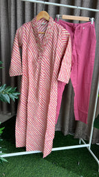 Cotton silk pink printed 2 piece kurti suit