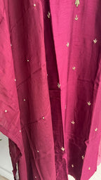 Deep wine heavy embroidery hand worked 3 piece kurti set
