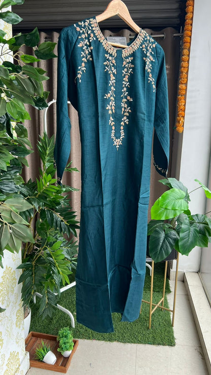 Persian blue silk embroidery kurti top