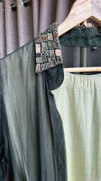 Green hand work embroidery 2 piece coat set